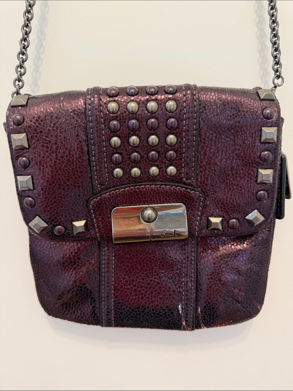 Coach Kristin Y2K Metallic Boysenberry Studded Gunmetal Chain Crossbody